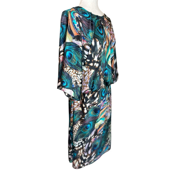 Signature by Robbie Bee Peacock Print Midi Dress Pockets 22W Tropical Colorful - Picture 4 of 8